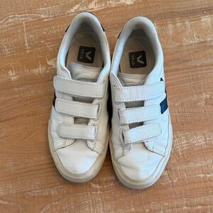 Veja White and Navy Velcro Sneakers